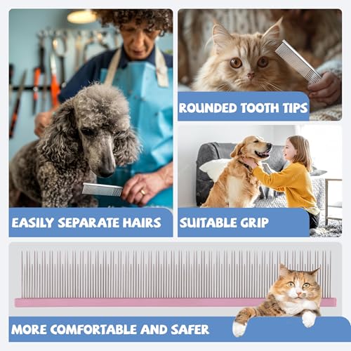 8.5 Inch Dual Tooth Pet Comb for Mats and Tangles，Professional Grooming Comb Removing Excess Hair for Long-Haired Cats and Dog Kit,Prevent Undercoat, Excess Hair,Mats and Tangles,Pet Essential - color: Navy