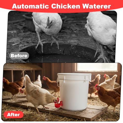 Automatic Chicken Waterer Cups, 24-Pack Poultry Drinker with Hole Saw, Gravity Fed Leak-Proof Water Feeder for Chickens, Ducks, Turkeys, Rabbits, Geese