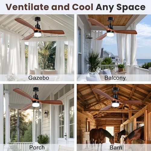 Solar Ceiling Fan for Gazebo 42" with Battery and Smart Thermostat | Solar Powered Outdoor Fans, 2PCS 30W Bifacial Panels, Built-in Light, for Barn, Patios, Stable, Adjustable Temp Control - size: 42 inch