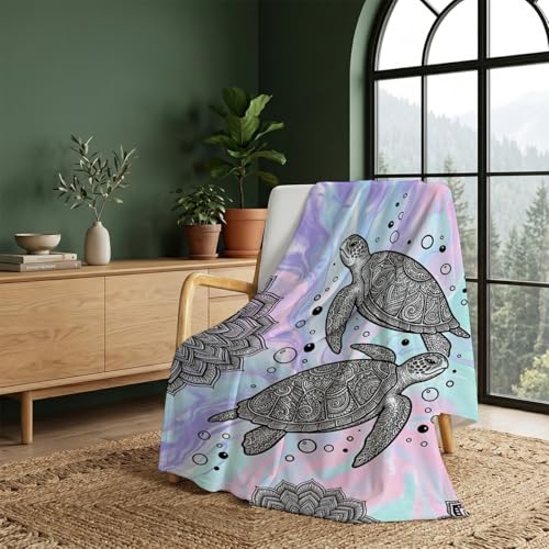 Mandala Sea Turtle Throw Blanket, Soft Flannel Fleece 40" x 50" | Yujiiso Mandala Sea Turtle Blanket Lightweight Decor for Living Room, Bedroom, Office and Travel, Home Decor Gift - color: Mandala Sea Turtle Throw Blanket, size: 40"x50"