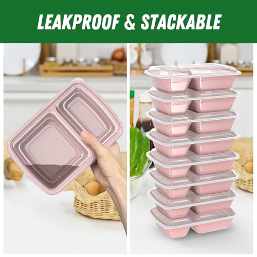 Dealusy 50 Pack 28 oz Meal Prep Containers with Lids 2-Compartment, Pink | Sturdy Leakproof & Food Safe, Microwave, Freezer, Dishwasher Safe Prep Containers, To Go Take Out Plastic Food Storage - color: Pink