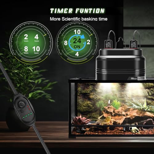 MECESOR Reptile Dual Light Fixture with Dimming Switch and Timer, Deep Dome Reptile Heat Lamp Fixture Double UVB Light Fixture, Double Dome Lamp Fixture for Basking Heat Bulb for Terrariums - size: Timing & Thermostat Dual Lamp Fixture
