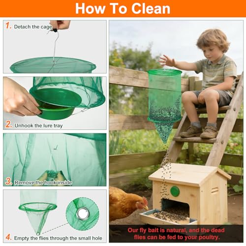 8 Pack Reusable Ranch Fly Traps Outdoor Hanging Fly Cage | Fly Catcher with Bait Tray, Fly Catcher Killer Hunter Cage Control, Farm Horse Stable Fly Trap for Orchard Barn Garden - size: 8 pack