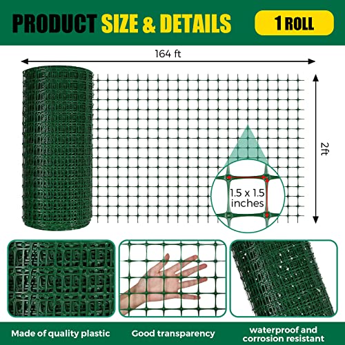 Preboun 2 x 164 ft Plastic Mesh Fence Plastic Safety Fence Roll Reusable Animal Construction Barrier Netting Temporary Pool Fencing Snow Fences for Construction Animal Garden Fencing(Green) - size: 2 x 164 ft