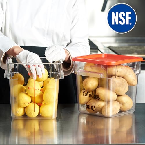 CURTA 8-Pack 8 Qt NSF Clear Polycarbonate Food Storage Containers with Red Lids - Square, Commercial-Grade, Freezer & Dishwasher Safe, Stackable - color: 8.0 Qt 8-Pack(Red Lids)