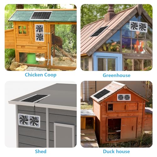 Glooglitter 1 Set Solar Fan for Greenhouse, 10 W Solar Panel Fan Kit with Bracket Waterproof Solar Exhaust Fan Solar Dual Fan for Intake or Exhaust Air for Attic, Shed, Barn, Chicken Coop, Dog House