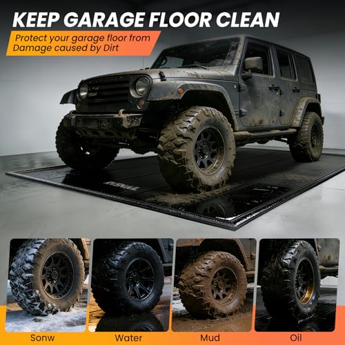 7'9''x18' Heavy Duty Garage Floor Mat, 1.2inch Thick Containment Mats, Waterproof PVC Matwith High Elastic Sponge Column, Non-Slip Surface, Parking Mat with a Squeegee - size: 7'9"x18'