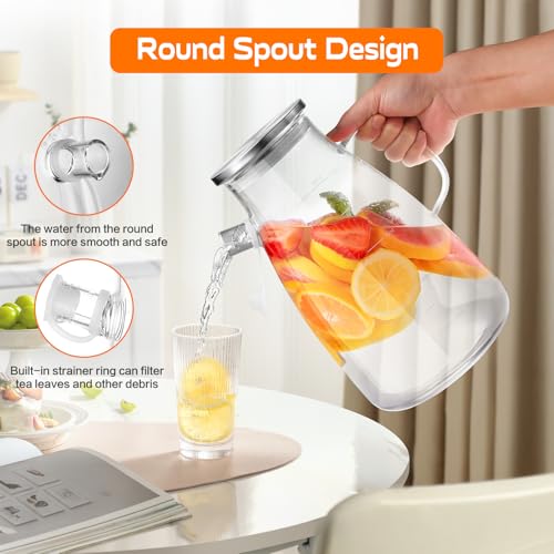1 Gallon 128oz Glass Pitcher,Water Pitcher with Full Seal Lid and Spout, Glass Carafe for Hot/Cold Drink, Water Jug for Iced Tea, Coffee, Juice, Milk, Beverage | Thickened Borosilicate Glass Iced Tea Pitcher, Drip-free Spout, Heat Resistant, Stovetop Dish