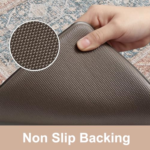KIMODE Anti Fatigue Kitchen Mat,Farmhouse Kitchen Rug Sets of 2 Orange Blue | Non Slip Waterproof Vintage Kitchen Floor Mats,Cushioned Comfort Standing Mat for Sink,Desk,Laundry,Office,Apartment - color: Orange/Blue, size: 17.3" x 47"+17.3" x 29"--0.47 in