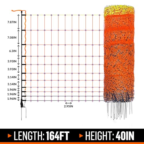 Pet & Livestock HQ Electric Fence Poultry Netting 41" x 164' - Portable Pre-Assembled Electric Net Fencing for Goats, Sheep, Lambs in Farms, Ranches, and Gardens (19 Posts, 2 Spikes) - size: 41" x 164'