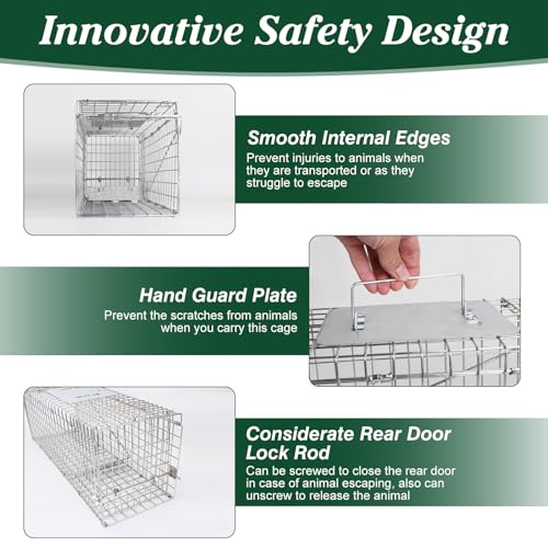 Humane Animal Trap, 23.3"x7.2"x7.7" Foldable Live Cage Traps | for Kitten Rabbits Racoons Beavers Groundhogs and Other Live Animals, Easy to Catch and Release, Work for Indoor Outdoor - size: 23.31"x7.21"x7.71"