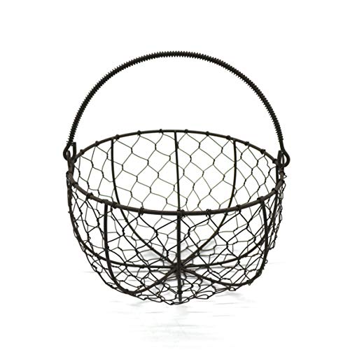 Round Metal Wire Egg Basket Wire Gathering Basket with Handle Country Vintage Style Storage Basket. Rusty, Dia. 8 X H 4-3/4 Inch