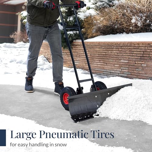 Best Choice Products 36in Galvanized Blade Heavy-Duty 2-Wheel Snow Pusher Hand Plow for Snow Removal w/Wheels, Adjustable Handle, Blade Angle - Black - color: Black, size: 36in w/Wheels