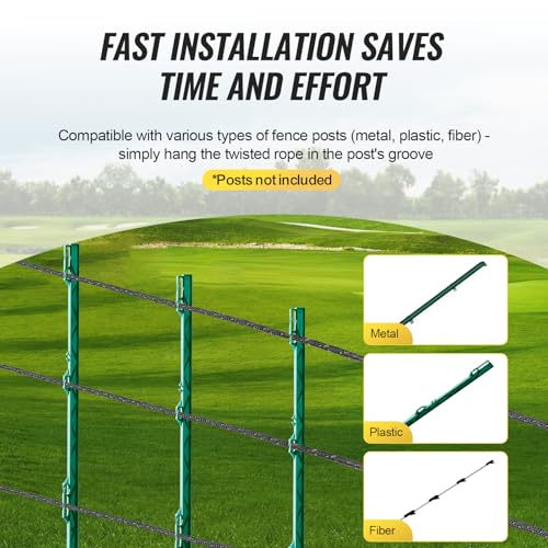 VEVOR Electric Fence Wire, 1000Ft 305M Portable Polywire, 1/4" Diameter 2 Copper Strands for Reliable Conductivity and Rust Resistance, Fencing Rope Line for Horse, Cattle, Livestock - size: 1000Ft 305M, style: 1/4" Strands