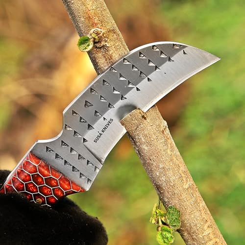Custom Handmade 7'' fixed blade hoof rasp Hawkbill fixed blade Knife Electricians Knife Lineman’s Hawkbill knife, with pancake leather sheath (HWK COOPER) - color: HWK COOPER