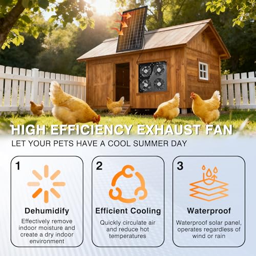 Solar Exhaust Fan,25W Solar Fan for Chicken Coop,Shed,Greenhouse & Attic Ventilation Cooling, Easy Installation,3500RPM,18FT Cord,IP67 Waterproof Solar Powered 4 Fan Kit - size: 25W Solar Exhaust Fan 4 Kit