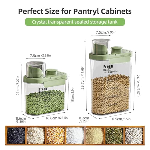 Airtight Rice Storage Container,with Pour Spout & Measuring Cup, BPA-Free - Transparent Dry Food Canister for Cereal, Flour, Pet Food, Oatmeal, Pantry Storage (Light Grass Green, 1600ml) - color: Light Grass Green, size: 1600ml