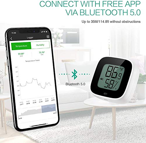Bluetooth Thermometer Hygrometer, Smart Humidity Temperature Sensor | App alerts & data storage. Monitor for greenhouse, humidor, guitar case, incubator, and camera storage. - color: Black