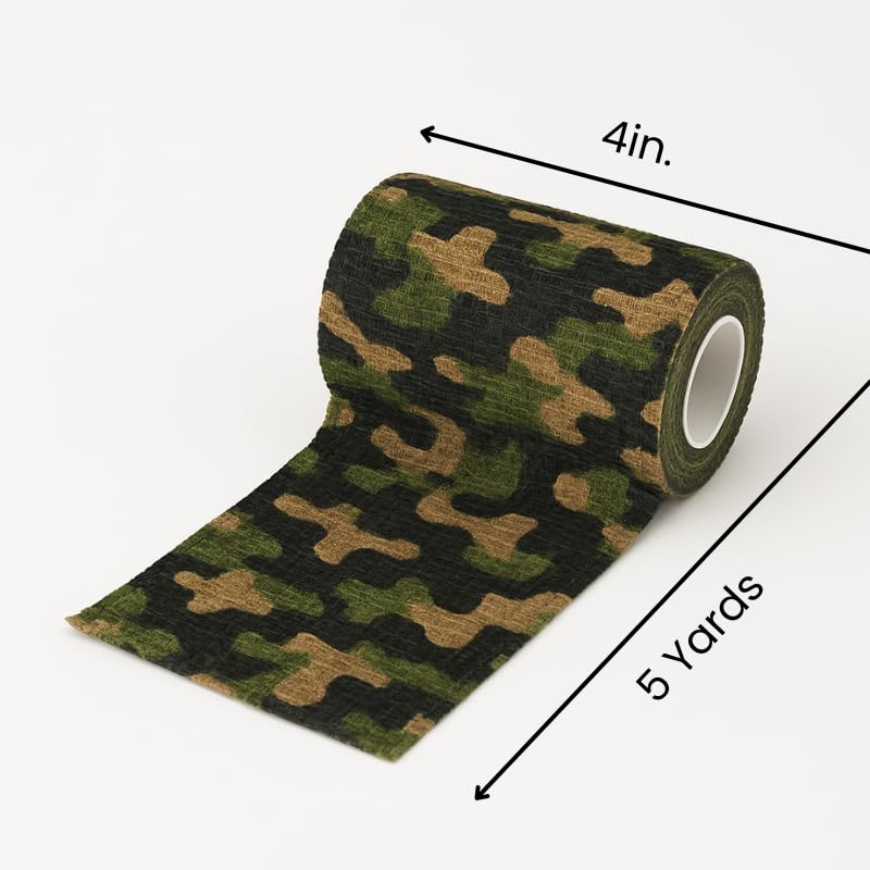 4" Cohesive Flexible Bandage Wrap – Jungle Camo - 8 Pack | Self-Adherent Vet Tape for Animal Use | Breathable, Easy Tear, No Clips Required | Ideal for Horses, Dogs, Livestock, Pets - color: Jungle Camo