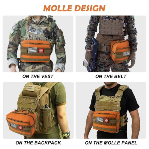 Jueachy Tactical Molle Pouch Large Admin Bag Utility Tool Pouches Molle Attachment EDC Pouches Expandable Molle Accessories Organizer Medical Pocket U.S.A Patch Included - color: Orange