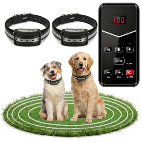 2026 Advanced 2-in-1 Wireless Dog Fence & Dog Training Collar for 2 Dogs, Portable with LCD Display, Adjustable 300M Range & Warning Levels, Rechargeable, Wireless Dog Fence (Black) - color: Black