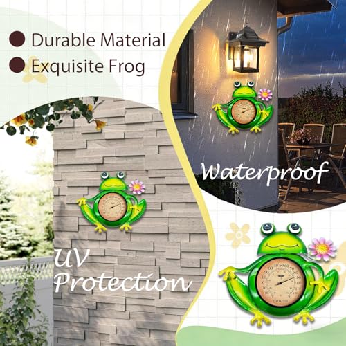 Outdoor Thermometer, Waterproof & Easy to Read, No Battery Needed | Frog wall-mounted decorative large outdoor thermometer for patio, garden, fence
