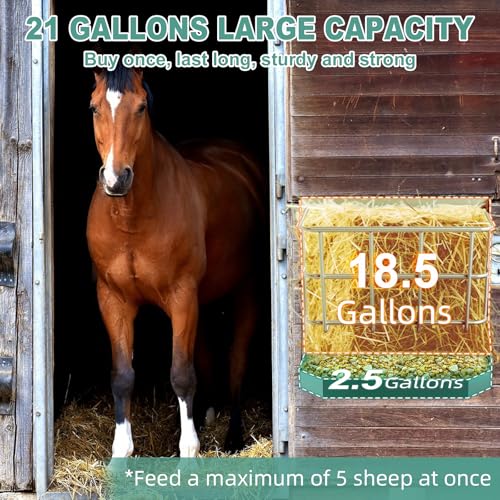Goat Hay Feeder, 21 Gallon Large Capacity Hay Rack, 2 in 1 Hay and Grain Feeder, Wall Mounted Livestock Feeder with Feed Tray Wall Hay Rack for Sheep, Horses, Goats, Metal Hay Holder in Farm - size: non top cover