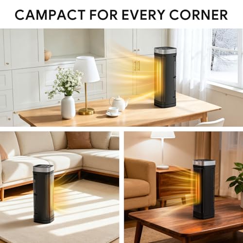 17 Inches Space Heater, 1500W Electric Heaters for Indoor Use with Thermostat, 70° Oscillation, 5 Modes, Remote, 12H Timer, Quiet Portable Heater for Office, Bedroom, Large Room - size: 16.4" / 70° Oscillation