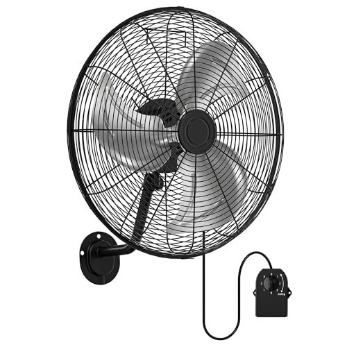 Tehanld Industrial Wall Fan 20 Inch - 3400 CFM High Velocity Airflow, Heavy Duty Metal Wall Mounted Fan with 80° Oscillation & Adjustable Tilt, 3-Speed Commercial Fan for Workshop & Patio - size: 20 INCH