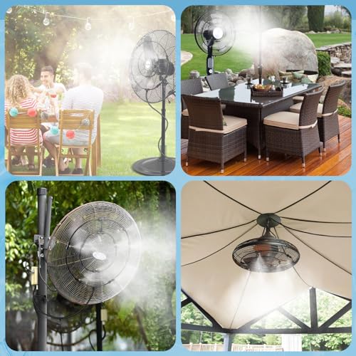 Outdoor Fan Misting System Kit 26.4FT with 8 Nozzles, Water Fan Misters for Cooling Outdoors, Water Sprayer for Backyard Portable Cooling Mist System for Outside Patio Garden Pool BBQ Greenhouse