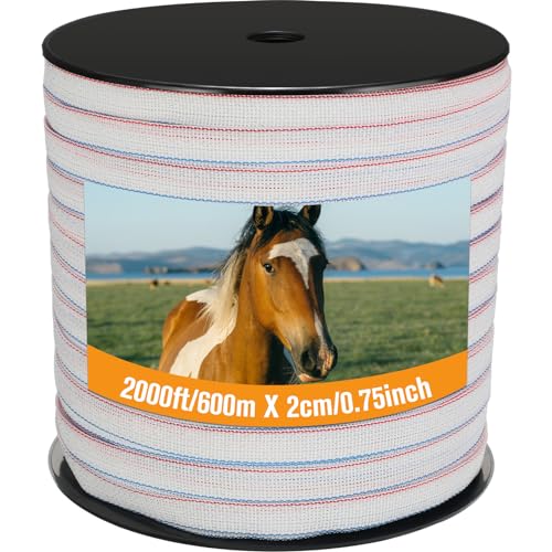 1 Roll 3/4 Inch x 2000 ft Electric Fence Tape for Livestock Polytape Fencing Horse Fence with High Visibility - color: White, size: 3/4 Inch X 2000 ft