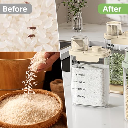 Airtight Rice Storage Container,with Pour Spout & Measuring Cup, BPA-Free - Transparent Dry Food Canister for Cereal, Flour, Pet Food, Oatmeal, Pantry Storage (Cream Yellow, 1600ml) - color: Cream Yellow, size: 1600ml