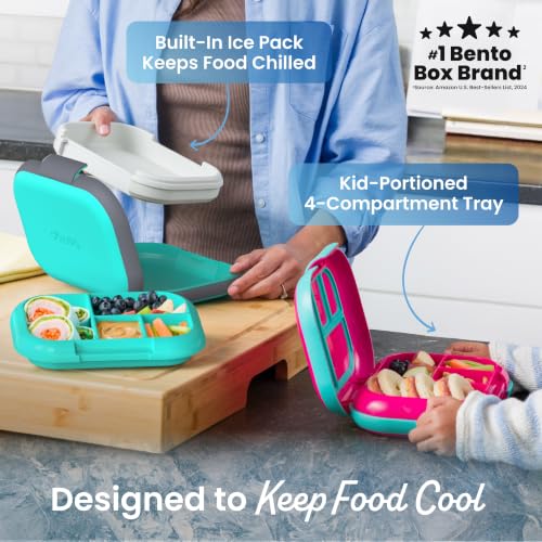 Bentgo Chill Kids 4-Compartment Bento Box Leakproof Lunch Box | Built-In Ice Pack, 3.3 Cup Capacity, BPA-Free, Microwave & Dishwasher Safe Tray, Ideal for Ages 3–7 (Electric Aqua) - color: Electric Aqua