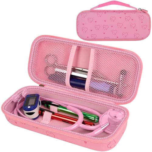 Stethoscope Case for 3M Littmann/for MDF,Nursing School Essential Organizer‌ | For Classic III Monitoring/Lightweight II S.E/Cardiology IV Diagnostic/Acoustica,Doctor/Student/Clinical Use, Case Only, Pink - color: Pink