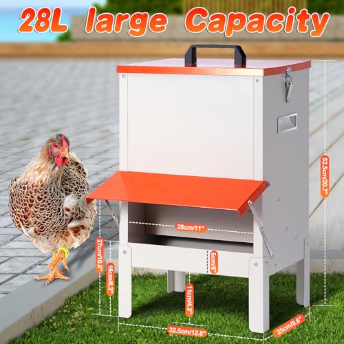 35lb Automatic Chicken Feeder Metal Ducks Poultry Feeder no Waste Large Hanging Chicken Feeders Trough with Leg for Chickens Coop Quail Outside Galvanized Waterproof Chicken Feeder