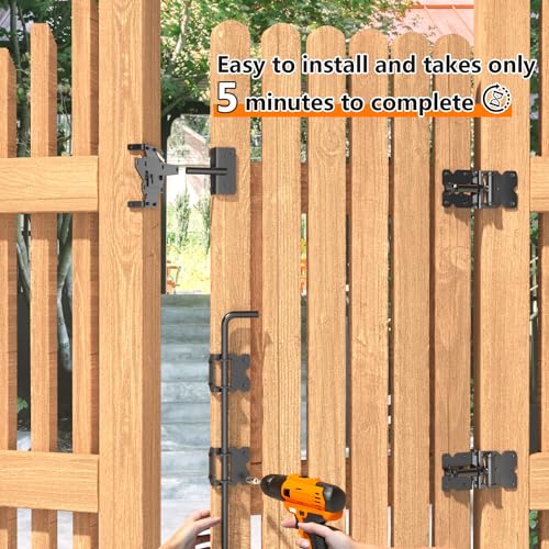 Self Closing Fence Hinges, 24" Drop Rod Cane Bolt for Gates - Easy to Install- Heavy Duty Gate Stopper Hardware for Wooden/Vinyl Fence- Safe, Secure, Sturdy, Durable