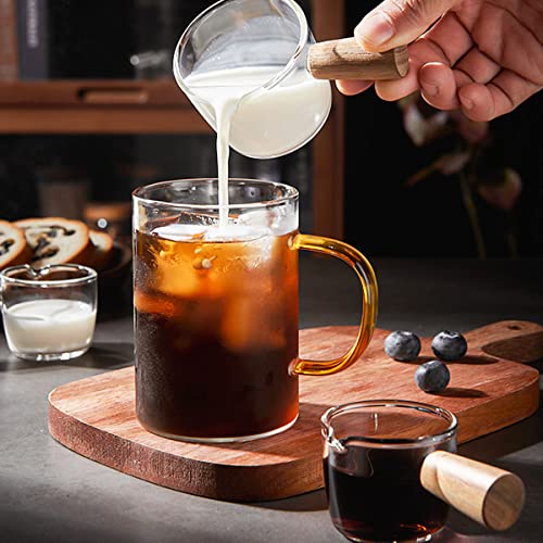 Mwellewm Single Spout Espresso Coffee Shot Glass with Wood Handle Measuring Cup Triple Pitcher Milk Cup Coffee Replacement Carafe for Barista Coffee Carafe Milk Espresso Making, 75 ml (2 Pieces) - size: 2 Pieces
