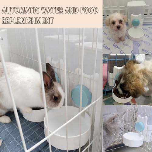 kathson Rabbit Feeder for Cage,Bunny Water Bottle,Pet Food Dispenser,Blue | Gravity Automatic Guinea Pig Feeder Waterer Set,Hanging Small Pet Food Bowl Feeding Station for Ferret Chinchilla Cat Puppy - color: Blue