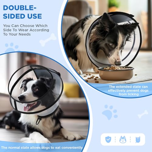 BONTHEE Dog Cone Collar for Surgery Recovery,Adjustable Transparent Pet Recovery Collar for Large Medium Small Dogs & Cats, Protective Elizabethan E-Collar for Wound Healing, Anti-Lick & Bite-L - color: Twill Matte, size: L