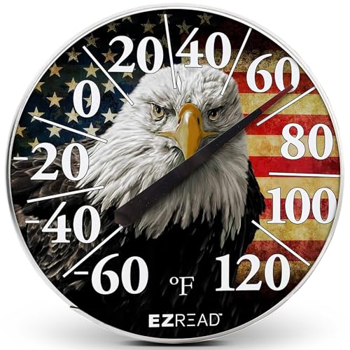 Headwind Decorative Dial Thermometer - 12.5 Inch Indoor & Outdoor Wall Thermometer – Weather Resistant Patio Dial for Garden Use - American Eagle by EZRead - color: American Eagle