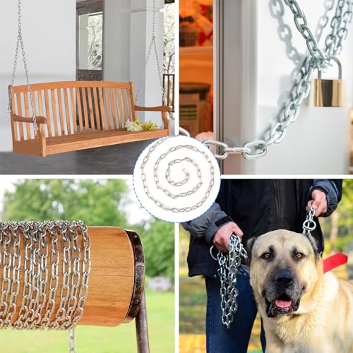 16.4 Ft 1/4 Inch Stainless Steel Chain, Heavy Duty Chain, Hanging Chain for Hanging Clothing, Decorations, Chair, Securing Gates and Fences, Anchoring Camping Equipment and More. by GENHAKON - size: 16.4 Ft 1/4 Inch