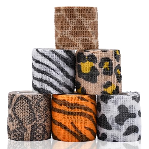 6 Roll 2 Inch x 5 Yards Jungle Safari Animal Print Pet Vet Wrap for Dogs Cats, Cohesive Bandages in Bulk, Non-Woven Self Adhesive Bandages Wrap Roll for Animals Wound Care, Ankle Sprains and Swelling