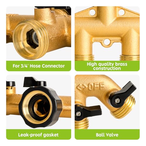 Brass 4 Way Faucet Splitter, 4 Port Manifold, 4-Way Garden Hose Splitter, 3/4" Heavy-Duty Spigot Adapter with Individual Shutoff Valves, Solid Brass Manifold, Leak-Resistant - style: 4 Way-1PC
