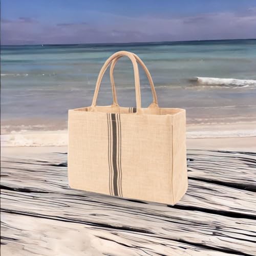 KAF Home Jute Market Tote Bag with Handles, Triple Stripe - color: Triple Stripe