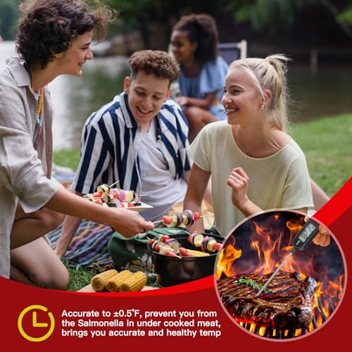 6 Pcs Instant Read Meat Thermometer Long Probe,Black, White, Red | Probe Waterproof Digital Thermometer, For Cooking BBQ Water Milk Liquids, Quick Accurate Food Temperature - color: Black, White, Red
