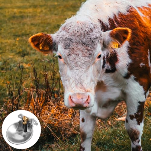 Totority Automatic Cow Water Bowl Stainless Steel Livestock Water Feeder Float Valve for Cattle Sheep and Pigs Convenient Self-Filling Design
