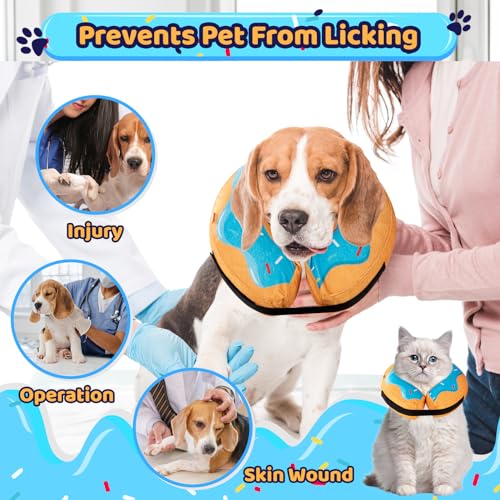 Grand Line Donut Inflatable Collar for Dogs and Cats, Soft Recovery Dog Cone After Surgery, Protective Pet Neck Cone for Small, Medium, Large Dogs, Not Block Vision (Blue, M) - color: Blue Donut, size: M (Neck:7"-10")