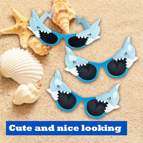 16 Pairs Shark Sunglasses Bulk Shark Photo Booth Props Tropical Ocean Theme Party Supplies for Kids Adults Birthday Party Decorations