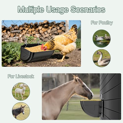 Goat Feeders Hanging Poultry Feeder Trough for Livestock, 6*3.5 Quart Black | Goat Feeder, Hanging Chicken Waterer Feeder - size: 6*3.5 Quart