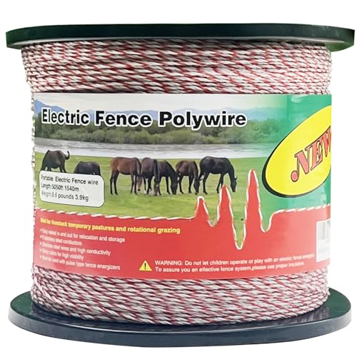 Fence Rope,Upgraded Electric Fence Polywire,6 Stainless Steel Strands for Reliable Conductivity and Rust Resistance UV Resistant,5050 Feet/1540 Meters,Red and White Color - size: 5050Feet